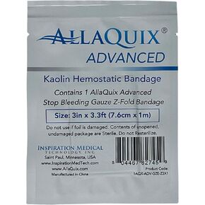 Advanced: Kaolin Hemostatic Bandage - Sterile Z-Fold Clotting Gauze (3 in. x 3.3 feet - Small) (2 Pack)