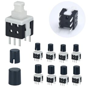 30Pcs Micro Latching Push Button Switch Plug-in Circuit Board 5.8 * 5.8mm 0.23inch SPDT 6Pin On Off Self-Lock Mini Power Button with Switch Cap DC 30V 0.1A