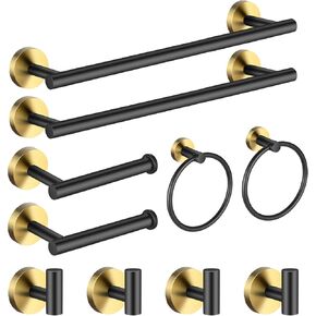 Bathroom Hardware Set Black 10 Pieces, Towel Bar Set Matte Black Stainless Steel Towel Rack Set Includes 2PCS 16'' Towel bar, 4PCS Towel Hooks, 2PCS Toilet Paper Holder and 2PCS Towel Ring