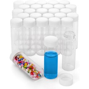 28Pcs 30ml(1oz) Small Glass Vials with White Lids Lab Sample Vials Empty Refillable Perfume Travel Mini Glass Bottles with Screw Caps for Essential Oils