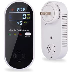 Combination Gas & Carbon Monoxide Detector Plug in Wall, WESHLGD Portable Natural Gas and Carbon Monoxide Detector for Travel, 4 in 1 CO and Gas Detector with Temperature Humidity Display - 1Pack