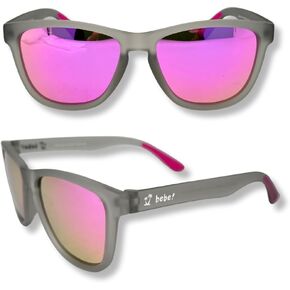 Bebe! Retro Classic Sunglasses for beach, sports and fitness. Polarized, UV400, Ingenious fit & grip strips. Cool Factor 100% (Grey Dawn/Grey Magenta)
