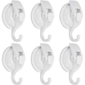 HARFINGTON 6pcs Suction Cups Hooks Powerful Vacuum Multi-Purpose Suction Shower Hooks Removable Reusable Waterproof Wreath Cup Hook for Bathroom Kitchen Restroom, White