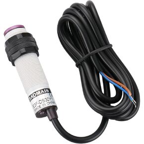 Baomain M18 Photoelectric Sensor Adjustable Diffuse Reflection Sensor Switch E3F-DS30Y1 NO AC 90-250V 400mA Sensing Distance 10-30cm 2 Wires CE