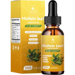 Mullein Drops for Lungs, 7-in-1 1500mg Mullein Leaf Liquid Extract for Lungs Cleanse and Respiratory Support, Lung Detox for Smokers Free Breathing, 2 Fl Oz