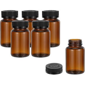 PATIKIL 3.4oz/100ml Glass Packer Bottles, 6Pcs Round Wide Mouth Bottle Packer Bottles with Black Ribbed Lid for Reagent Liquids, Essential Oils, Perfume, Amber