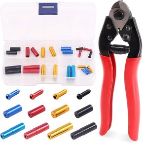 Glarks 25Pcs Bike Cable End Caps with Cable Cutter Set, 8Pcs 5mm Bicycle Bike Brake Cable Tips Caps and 8Pcs 4mm Shift Derailleur End and 8Pcs Cable End Crimps with Stainless Steel Wire Rope Cutter
