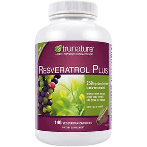 trunature Resveratrol Plus Standardized Trans-Resveratrol 250 Milligram, 140 Vegetarian Capsules