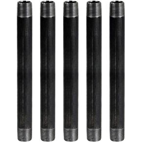 SupplyGiant 3/4 x 24 Inch Black Steel Pipe (5-Pack), Heavy Duty Industrial Malleable Iron Pipes, Pre Cut Threaded Nipple Great For All DIY Furniture And Black Pipe Shelving
