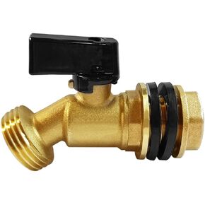 Brass Water Container Rain Barrel Faucets Spigot 1/2" Male Thread Inlet to 3/4"GHT Male Thread Outlet with Quarter Turn Ball Valve Include Bulkhead Fitting and Washers 2PCS