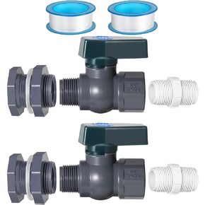 LePvo 2 Pack Rain Barrel Spigot Kit, Water Barrel PVC Garden Diverter Kit, Bulkhead Fitting Hose Faucet Adapter and Thread Seal Tape for Water Tanks, Aquariums, Tubs, Pool, Garden Barrel