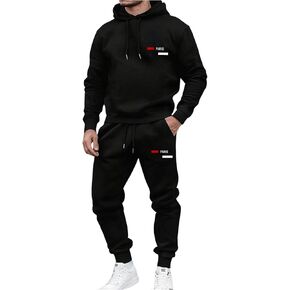 Men's 2 Piece Outfits Letter Graphic Long Sleeve Hooded Sweatshirt and Jogger Pants Sweatsuit Set