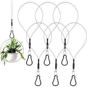 6 Pack Hanging Wires with Carabiner, 10 Inch Stainless Steel Small Hanging Cable Rope, Plants Hanging Rope for Bird Feeders, Plant Extenders, Lanterns, Tree, Yard Decoration