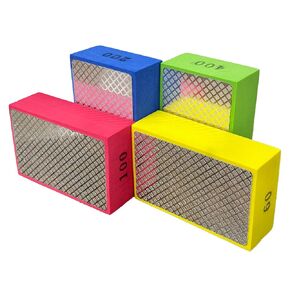 Diamond Hand Polishing Pads, 4PCS Sanding Blocks Polishing 60/100/200/400 Grit Sanding Block Foam Backing for Tile, Timber，Glass, Stone, Ceramics,Metal, Wet&Dry