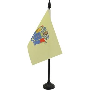 AZ FLAG New Jersey Table Flag 4'' x 6'' - US State of New Jersey Desk Flag 15 x 10 cm - Black Plastic Stick and Base