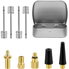 9pcs Bicycle Valve Adapter Set, Brass Bike Tire Valve Adapter Kit with Ball Pump Needles Attachments Inflation Nozzle Air Inflator Balloon Pump Tool for Presta Schrader Bikes Sports Balls