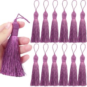 Fenghuangwu 30 Pieces Handmade Sewing Tassels for Crafts 5.7inch Silky Soft Tassels with 2.6inch Cord Loop for DIY Craft Accessory Decoration-Dark Beige