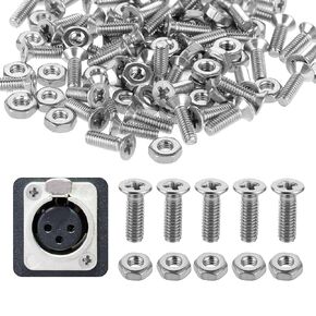 100 Pcs D Series Panel Screws and Nut Kit, Panel Mount Connector Stainless Steel Square D Panel Metal Screws M5 X 8 mm Audio Server Rack Mounts Screws and Nuts for Attaching D-Series Panel Connectors