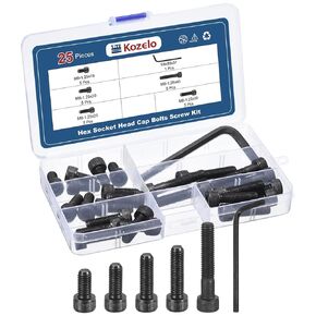 25pcs M8 Socket Head Cap Screws Bolts Nuts Assortment Kit - [M8x16/20/25/30/40mm] Alloy Steel Fully Threaded Black Oxide 12.9 Internal Hex Screw for 3D Printer Use, with Wrench