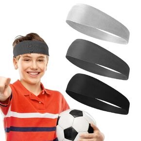 3 Pcs Kids Sports Headbands Moisture Athletic Absorbing Sweatbands Football Soft Girls Boys Hairband Wicking Sweat Band for Football Basketball Tennis Running Baseball
