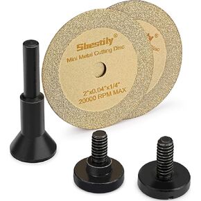2 Inch Diamond Cut Off Wheel with 1/4 Stem Mounting Mandrel for Die Grinder, W3/8" Arbor Hole Carbide Cutting Discs for Metal & Stainless Steel Drill Attachment Cutter Disc