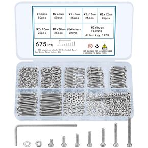 840 Pcs M3 Screws and Nuts and Washers Set, Hex Socket Head Cap Screws Nuts Washers Kit, Metric Bolts and Nuts Kit, Stainless Steel Machine Screws Assortment Kit, Fully Threaded Hex Nuts