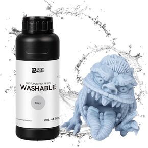 3D Printer Resin Washable Resin, Conveniently Handled Resin, 405nm Standard Photopolymer Resin, Enhanced Toughness, Low Viscosity and Wide Compatibility 3D Printing Resin, 500G - Gray
