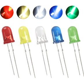 DiCUNO 2000pcs(5 Colors x 400pcs) 5mm Bi-pin LED Light Emitting Diode Round Assorted Color White/Red/Yellow/Green/Blue Kit Box