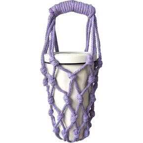 Handwoven Drink Carrier with Handle, Eco Friendly Reusable Single Cup Holder Netting Bag for Travel Coffee Cup Hanging Carry, Cruise Drink Caddy & Decorate Your Cup (Green)