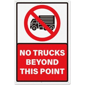 No Trucks Beyond This Point Warning Road Sign 12 × 18 Inches Pre-Drilled Holes Waterproof Placard Large Aluminum Metal Reflective Notice for Parking Lot Street
