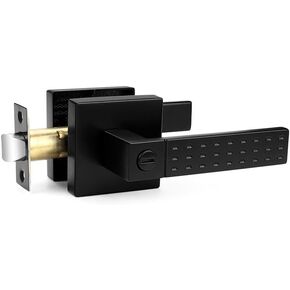 Probrico Privacy Black Door Handle Non-Slip Grip, Heavy Duty Interior Door Handles for Bathroom Bedroom with Lock, Square Knob Lockset for Left and Right Handed Doors, 10 Pack
