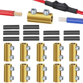 10Pcs 6 Gauge Wire Connectors, 80A Quick Wiring Connection Terminal, Splicing Quick Wiring Connection Terminal with 20Pcs Screws and 10 Pcs Heat Shrink Tube