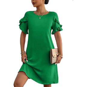 HOTOUCH Womens Summer Dress 2024 Short Sleeve A-Line Mini Dress Casual Crew Neck Shift Dress Beach Sundress with Pockets