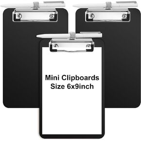 Sabary 3 Pack Bulk Mini Clipboards with Pen Holder Clip Black A5 Memo Clipboard 6x9 Small Plastic Clipboard for School Office Restaurant Cafe Hotel Shopping List (Pen not Included)