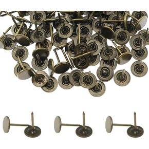 MEETOOT 200PCS 11x17mm Flat Head Decorative Round Nail Metal Thumb Nail Antique Brass Vintage Style Furniture Nail Sofa Nail for Decorative Woodworking Project Sofa Bed