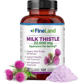 FineLand MILK THISTLE SILYMARIN Extract 50:1, Max Strength 20,000mg Eq Per Capsule, Liver Cleanse Detox, Liver Health Support Supplement, Antioxidant,120 Veggie Caps, 4 Months’ Supply, Vegan, Natural.