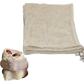 4Packs Reusable Garlic Storage Bags - 11.8x13.77in Organic Cotton Garlic Mesh Bags with Drawstring - Washable Garlic Holder Onion Keeper Potato Storage Bags - Root Vegetable Sacks (4 Large)