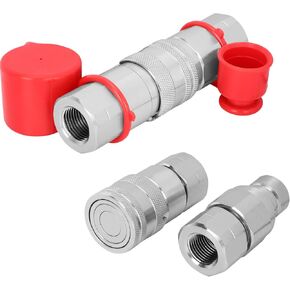 1/2" Skid Steer Flat Face Hydraulic Quick Connect Couplers/Couplings Set w/Dust Caps,Replacement for Parker's FE and FF series, Stucchi's A8008 series, Aeroquip's FD89 series, ISO 16028 2 Sets
