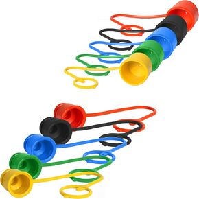 (5 Set) 1/2 Skid Steer attachments Flat Face Tractor Hydraulic Coupler Male Dust Cap and Female Plug Cover,ISO 16028 Hydraulic Quick Disconnects Port Plug Fittings(Red,Black,Blue,Yellow,Green)