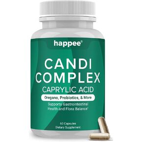 Candida Complex Anti Overgrowth Supplement - Oregano & Caprylic Acid Capsules for Candida Support - Gut Flora Balance Complex - Intestinal Health & Immune Support with Herbs & Probiotics - 60 Count