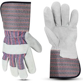 Glove Station Cowhide Split Leather Palm Work Gloves with Rubberized Safety Cuff