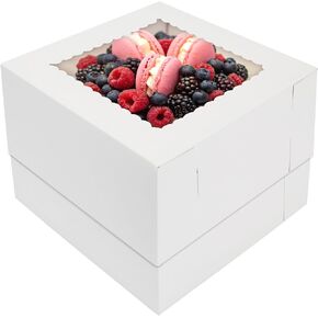 Moretoes 28pcs Cake Boxes 10x10x8 Inch, White Bakery Boxes with Window, Tall Cake Boxes for Pastries, Desserts, Cupcakes, Pie, Christmas,Birthday Party