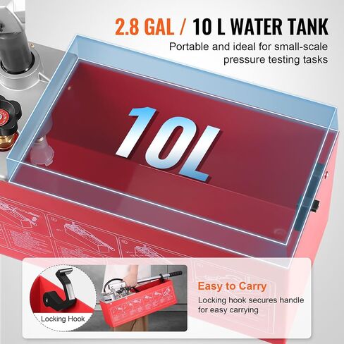 VEVOR Test Pump, Pressure Test Pump, Filling Pump, Pressure Test Pump, Hydrostatic Test Pump, Hydraulic Pressure Test Pump, 25 Bar / 2.5 MPa Water Pressure Tester, 12 L Tank Volume in Saudi Arabia