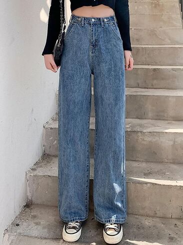LQI Women's High Waist Baggy Boyfriend Jeans Distressed Wide Leg Denim Pants in Saudi Arabia