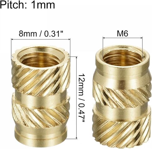 TOP-VIGOR 30Pcs M6 3D Printing Brass Nuts, M6 x 12mm x 8mm OD Thread Inserts Knurled Brass Nut, Female Thread Knurled Heat Embedment Nuts for 3D Printing in Saudi Arabia