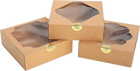JOYIN 24 Pcs 8X8X2.5 inch Kraft Paper Holiday Christmas Thanksgiving Bakery Boxes Pastry Cookie Boxes with Stickers in Saudi Arabia