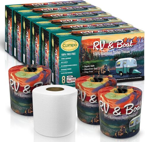 Compo Boat & RV Toilet Paper, 100% Bamboo Toilet Paper for Marine, Motor Homes and Travel Camper Use, Rapid Dissolve, Septic Safe, Plastic Free Packaging, 308 2-Ply Sheets per Roll (48 Compact Rolls) in Saudi Arabia
