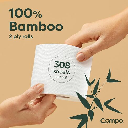 Compo Boat & RV Toilet Paper, 100% Bamboo Toilet Paper for Marine, Motor Homes and Travel Camper Use, Rapid Dissolve, Septic Safe, Plastic Free Packaging, 308 2-Ply Sheets per Roll (48 Compact Rolls) in Saudi Arabia