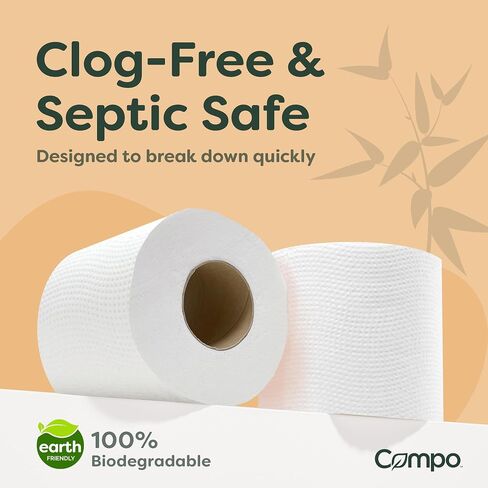 Compo Boat & RV Toilet Paper, 100% Bamboo Toilet Paper for Marine, Motor Homes and Travel Camper Use, Rapid Dissolve, Septic Safe, Plastic Free Packaging, 308 2-Ply Sheets per Roll (48 Compact Rolls) in Saudi Arabia