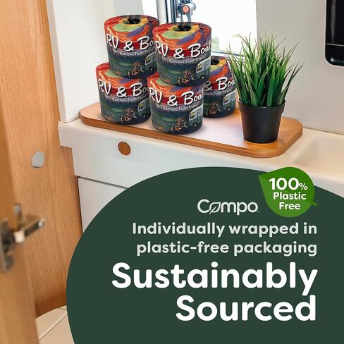 Compo Boat & RV Toilet Paper, 100% Bamboo Toilet Paper for Marine, Motor Homes and Travel Camper Use, Rapid Dissolve, Septic Safe, Plastic Free Packaging, 308 2-Ply Sheets per Roll (48 Compact Rolls) in Saudi Arabia